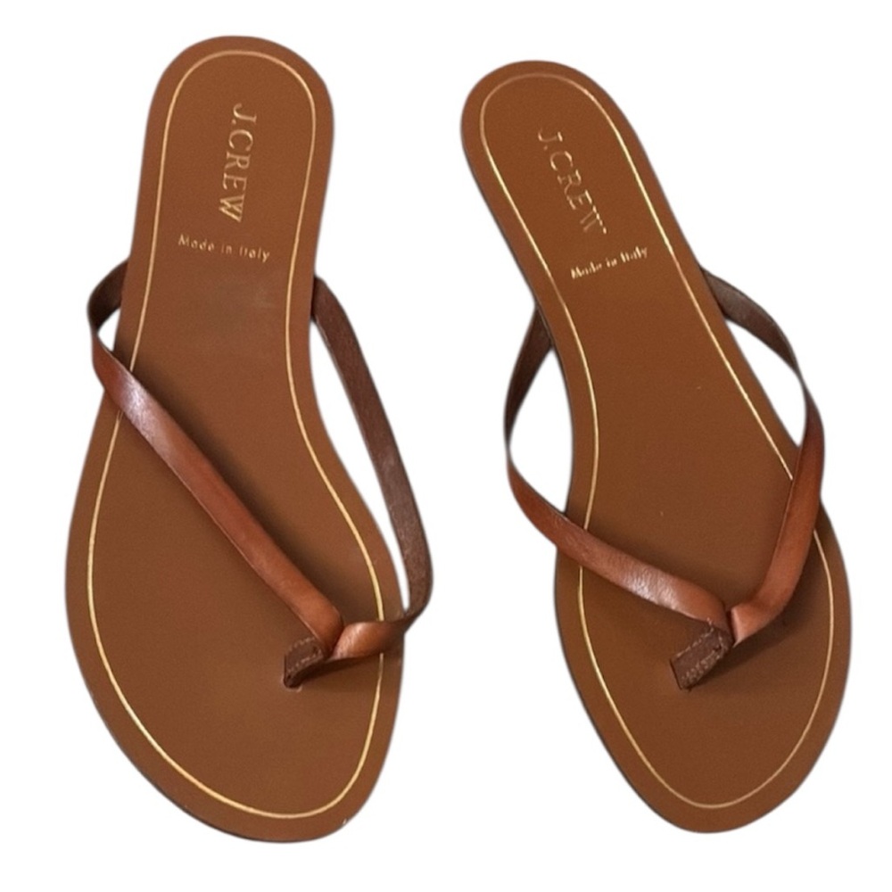 J Crew Italian leather tobacco brown sandals size 8 like NEW